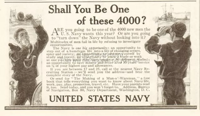 1912 United States US Navy Recruitment USN Shall You Be One of These 4000 Ad