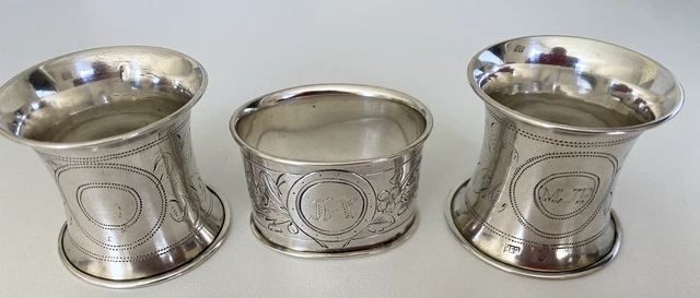 3  Ornate Russian sterling silver napkin rings.  Outstanding perfect condition