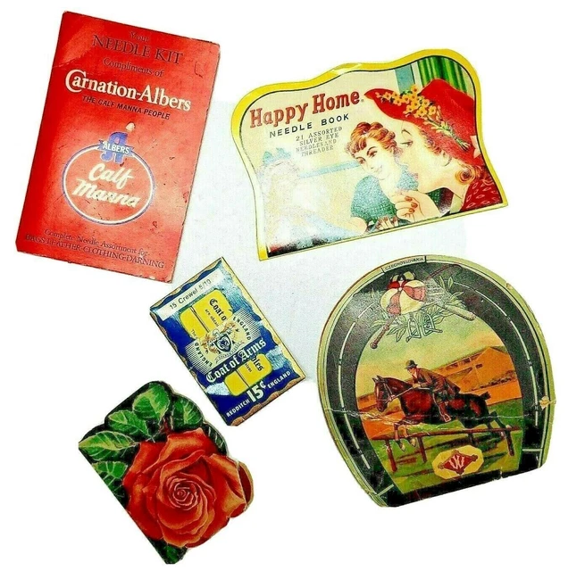 Color Litho Needle Books Pin Cubes Knitting Hook & Eye Gauge Sewing Lot 5 #1 B28
