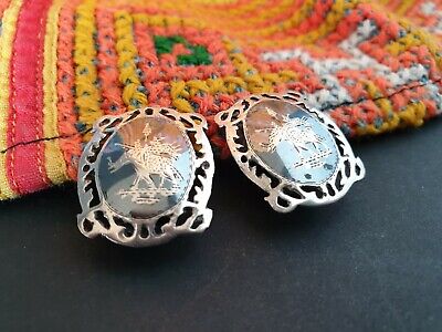 Antique 1920's Siam Sterling Silver & Black Enameled Clip on Earrings collection 2
