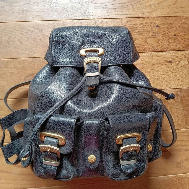 GIANNI VERSACE Couture Line Backpack Rucksack Medusa Black Leather from japan GIANNI VERSACE Couture Line Backpack Rucksack Medusa Black Leather from japan