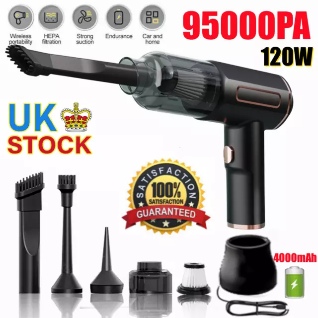 95000PA 4 IN1 Wireless Car Vacuum Cleaner Strong Suction Handheld Vacuum Home