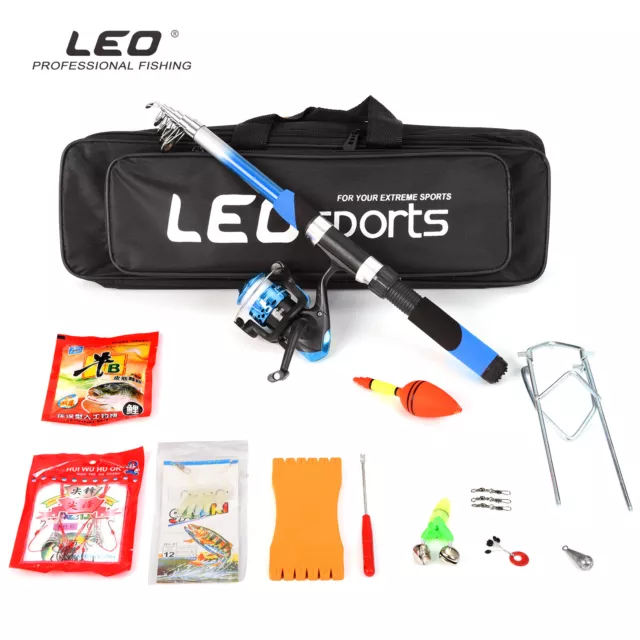 2.1m Telescopic Fiberglass Fishing Rod and Spinning Reel Baits Hooks Bag Kit