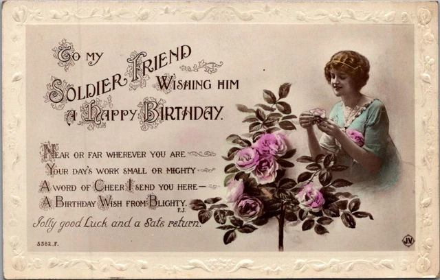 War Time  Birthday Wishes Embossed    Postcard   C1914   Ref Mctbk296