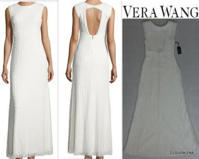 NWT VERA WANG Size 2 Cut-Out Back Ivory Sequin A-line Gown Dress