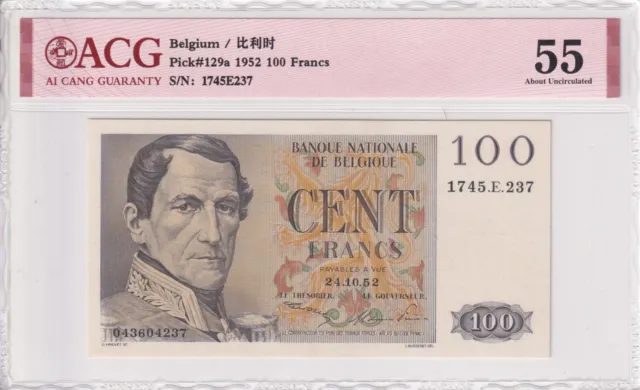 1952 Belgium 100 Francs  Pick# 129a