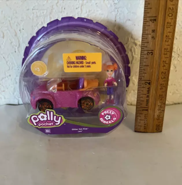 Polly Pocket Wheels #3 GLITTER HOP PINK LEA Unopened NEW 2006 Polly Doll & Car