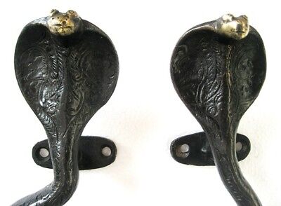 Vintage Antique Style Snake Cobra Solid Brass Pair Of Door Handles Pulls~ 8.5" 3