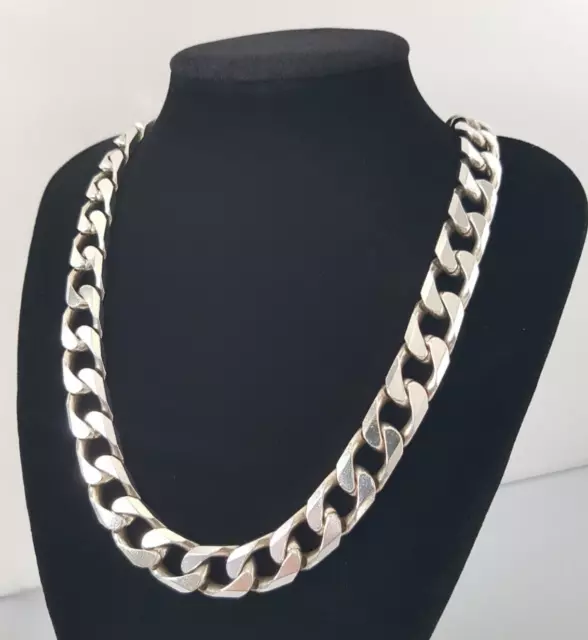 Large Heavy Sterling Silver Curb Chain Necklace 22.5" Hallmarked 155g