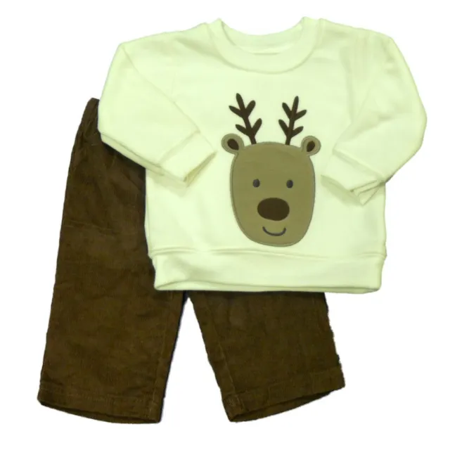 Carters Infant Boy Reindeer Outfit Christmas Sweatshirt Corduroy Pants Set NB