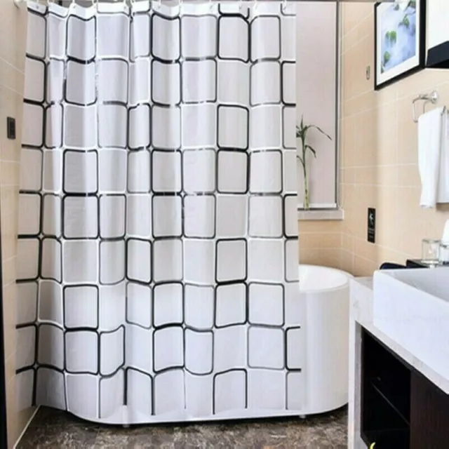 PEVA Checked Shower Curtains Waterproof Mouldproof Bathroom Curtain Rings SHP