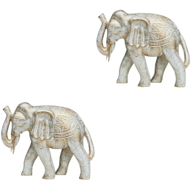 2 piezas adornos de elefante tallados en madera obras de arte de madera para el hogar