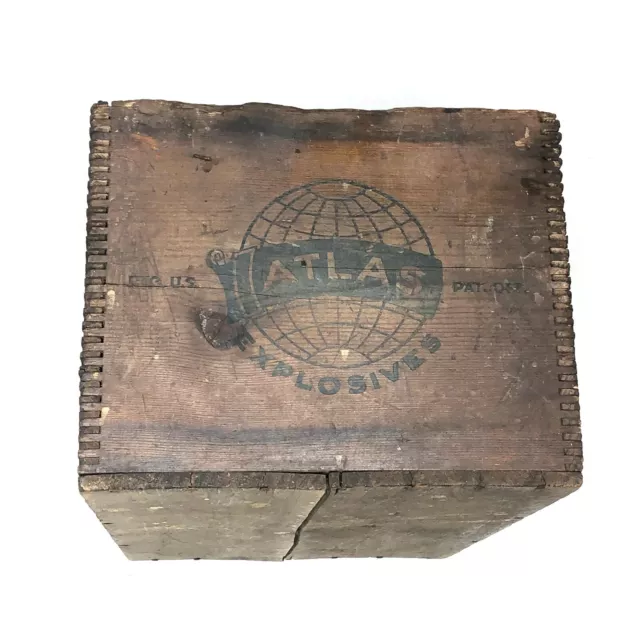 VTG 30s 40s Atlas Powder Co Explosives Handmade Box Mining Advertising Rustic
