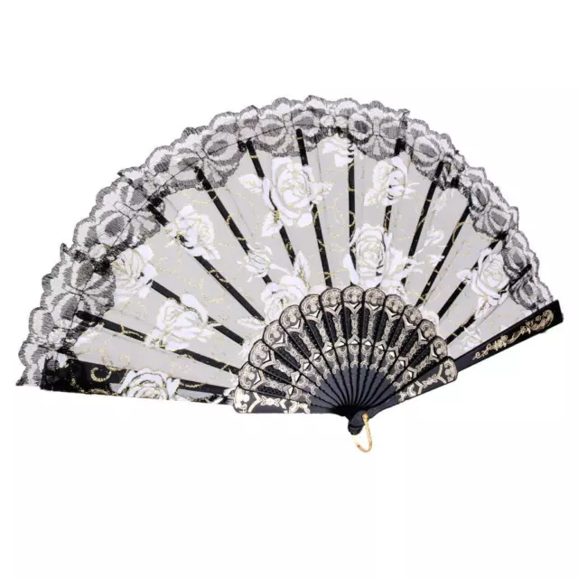 Stile Dolce Pizzo Paillettes Rosa Fiori Ventilatore Della Mano Danza