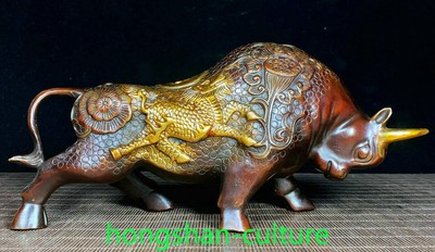 10 &BRONZE PLAQUÉ or Dragon Qilin bovin animal statues in Ancient China