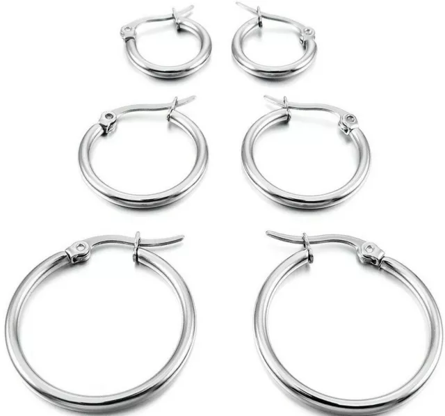 Silver Hoop Hinge Hoops French Lock Ear Huggies 8mm 10mm 15mm 20mm 30mm Earrings