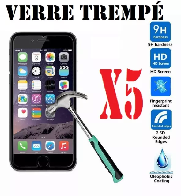 Lot/5 Vitre Ecran Film Verre Trempé protection Pour Apple iphone 4/5/6/7/S/Plus