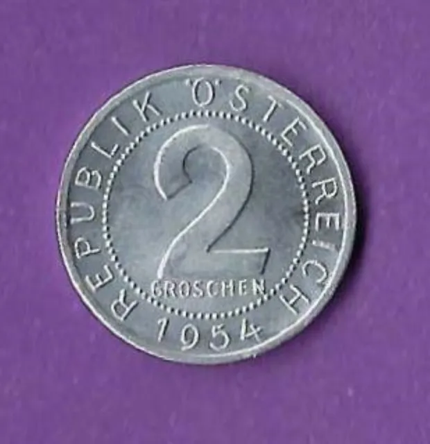 Austria - 2 Groschen - 1954 - Aluminum - KM# 2876