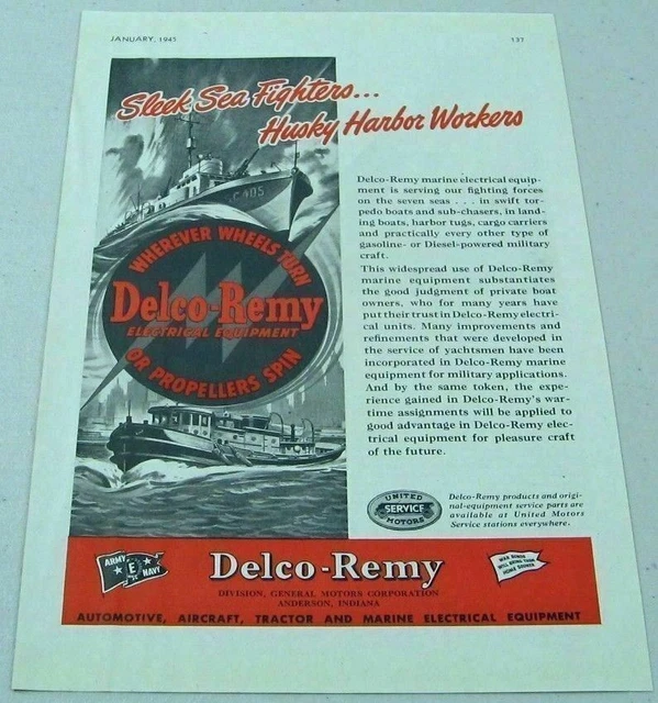 1945 Print Ad Delco-Remy Electrical Equipment Torpedo Boat & Tugboat Anderson,IN