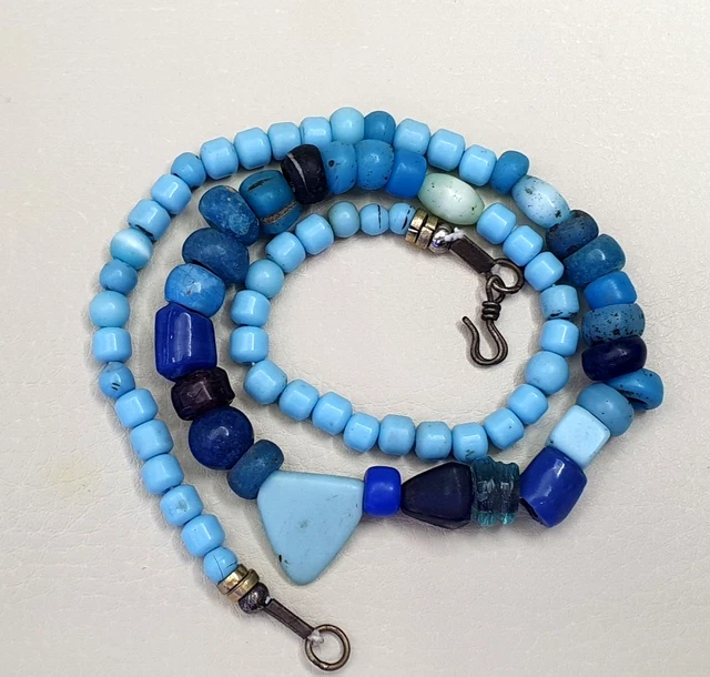 Old Beads Ancient Traded Blue color Glass Beads Jewelry Necklace Antique Mala