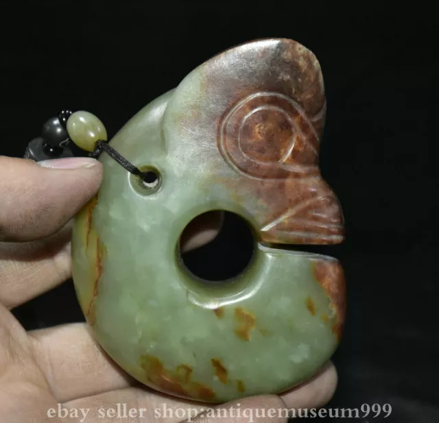 3.6" Old Chinese Hongshan Culture Hetian Jade Carved Pig Dragon Amulet Pendant h