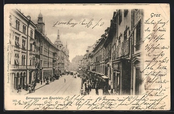 Ansichtskarte Graz, Herrengasse zum Hauptplatz 1899