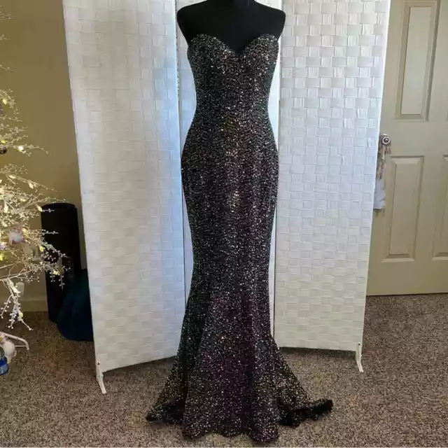 La Femme Womens Long Sequin Strapless Prom Dress Size 8 Pageant Mermaid Style