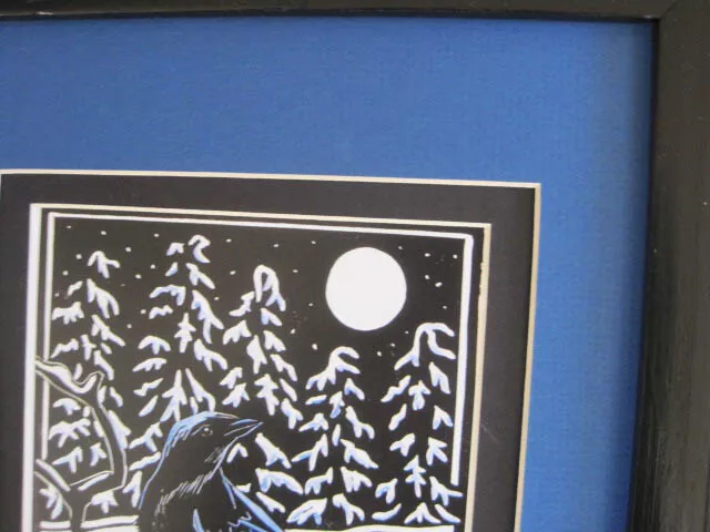 Molly Hashimoto CROW & MOON (Raven or Crow) Black Wood Framed matted print 3