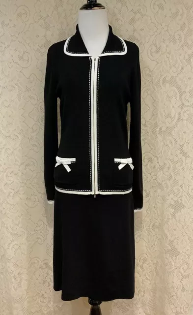 Vertigo Paris Twinset Sleeveless Sheath Dress Cardigan Black White, Sz Medium