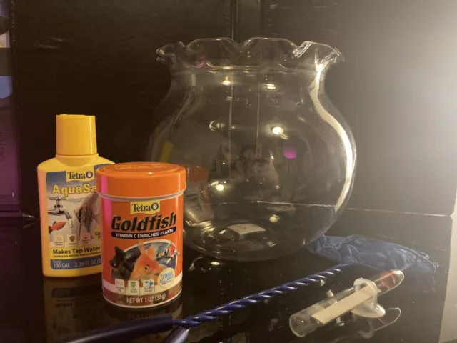 Fish Bowl Plastic 1-Gallon Aquarium Pet Fish + other items