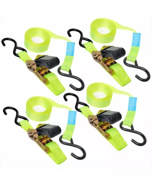 Sangle d'arrimage avec tendeur à cliquet + 2 crochets 5 mètres lot de 4 pièces