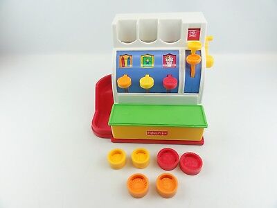 Fisher Price #72044 Cash Register Vintage 1994 6 Coins White Red Sounds