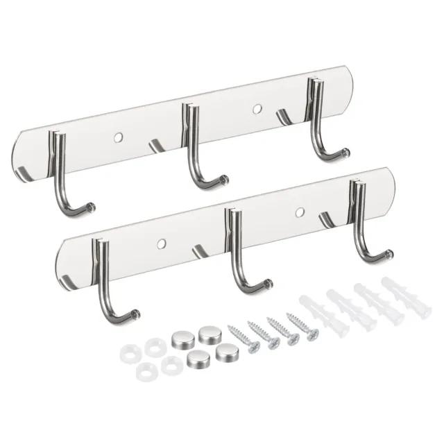 Coat Hook Rack, Stainless Steel Wall Mounted with 3 Hooks Wall Hangers 2Pcs