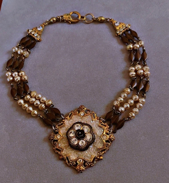 Collier Vintage Jacques Esterel Paris - Plaqué Or, Pierre, Bijou De Couture Française