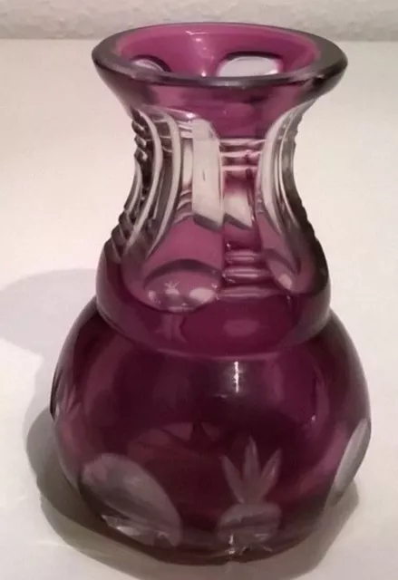 Vase, antik, violett, Kristallglas, handgeschliffen, 8 cm hoch