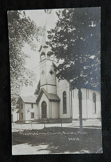1919 "The Presbyterian Church" Quincy Mi Michigan Rppc Postcard Good C R Childs