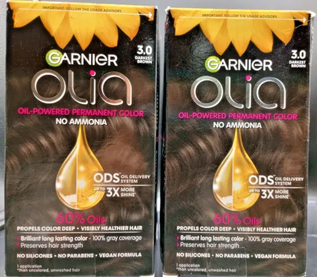 (2 Pack) Garnier Olia - Ammonia Free - Permanent Hair Color - #3.0 Darkest Brown