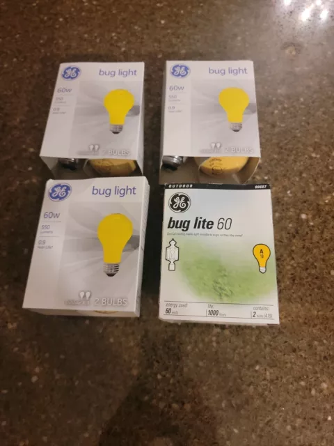 Lot Of 3 Twin Packs Plus 1 Bulb GE Yellow Bug Light Bulbs 60-Watts  Bulbs