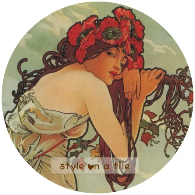 Jugendstil Alphonse Mucha Four Seasons Sommer Dame Rundgetränk Untersetzer Matte Auflage