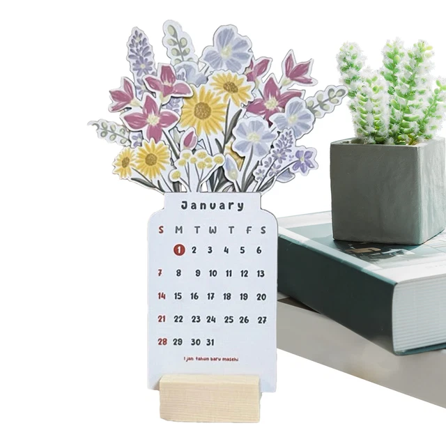 2025 FLOWERS DESK Calendar 2025 Writable Vase Shape Calendars Desk