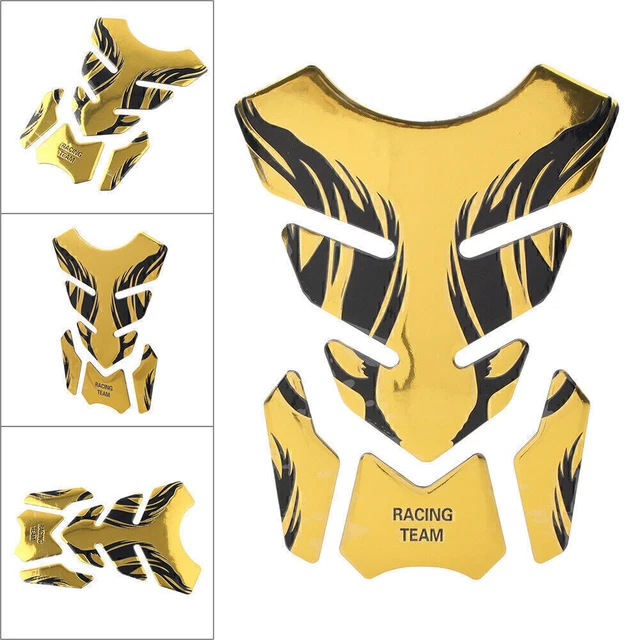 Motorcycle Tank Pad Gel Oil Gas Fuel Tank Protector Fishbone Decal Gold Sticker