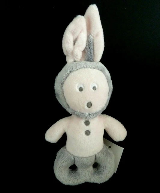Z20- Doudou Hochet Grelot Lapin Rose Gris Obaibi  -  Neuf Etiquette