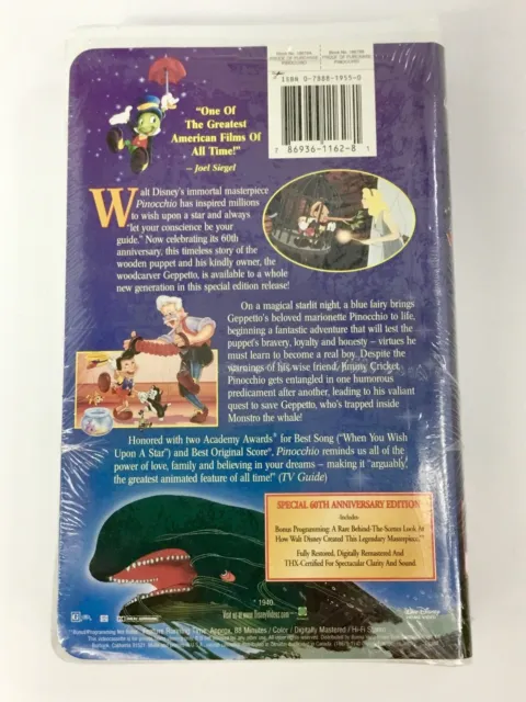Walt Disney's Pinocchio VHS 1999 60th Anniversary Edition ~FAST~FREE~SHIPPING~