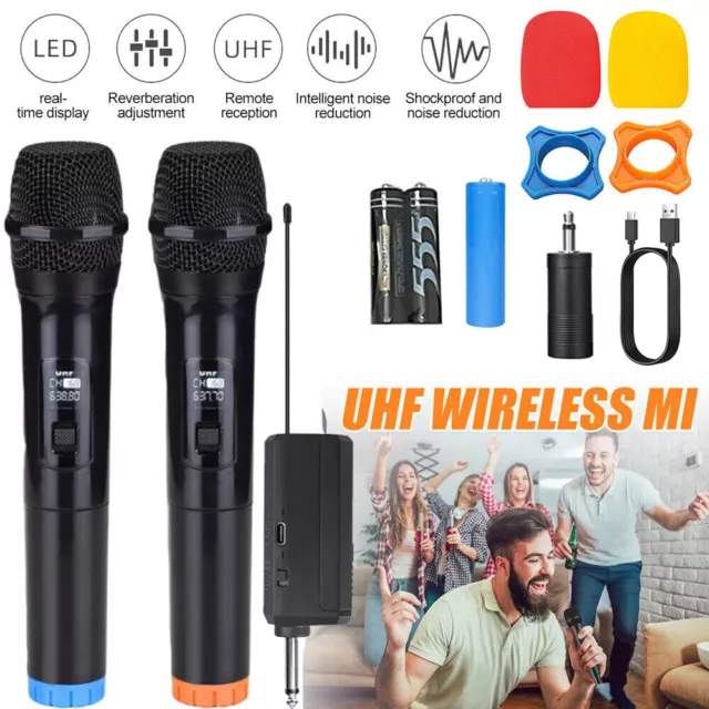 2 Wireless Microphone UHF Professional Handheld Mic System Receiver for Karaoke