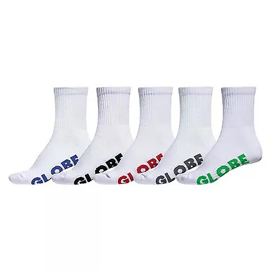 Globe Large Stealth Crew Sock 5 Pack 12-15US Mens in White-  -White