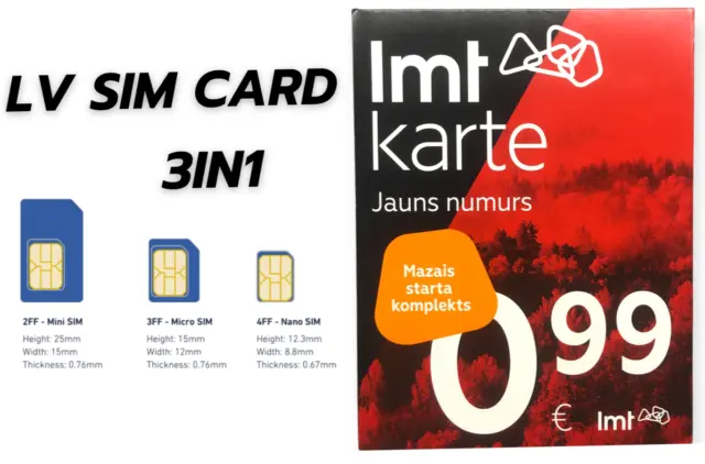 Latvian LMT Prepaid sim card / Lettland SIM-Karte 3in1 (Nano, Micro, Standard)