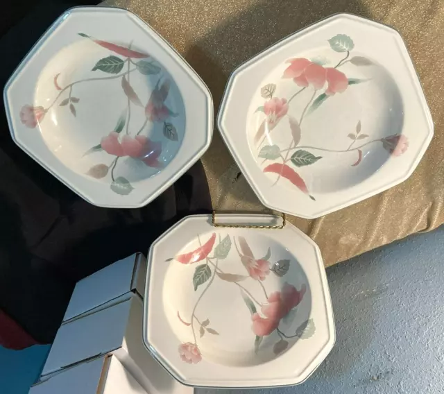 VINTAGE 1980's Mikasa Silk Flowers-3 Soup/Salad/Pasta Bowls-8.5" Dia-EUC