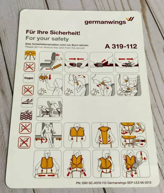 Germanwings Airbus A319-112 Safety Card - 6/13