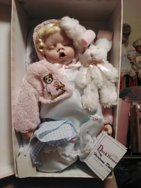 Duck House Heirloom Dolls Porcelain Sleeping Doll W/ Eye Lashes D16-1090 Love