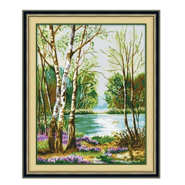Kit Broderie Point De Croix AMBATTERY 11CT Cabane Au Bord Du Lac - 50x70cm Complet Débutants